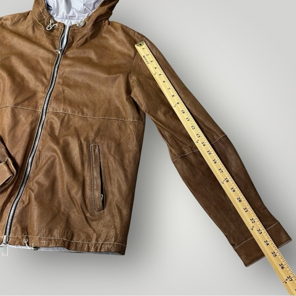 Suprema Laboratorio Creativo Medium Brown Perforated Leather Hooded Jacket Sz M - Picture 7 of 14
